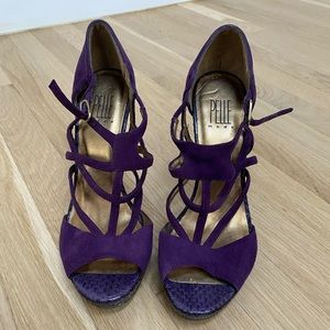 Purple suede high heeled sandals